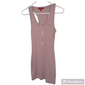GUESS Dusty Rose Ribbed Tank Mini Dress with Front Zip